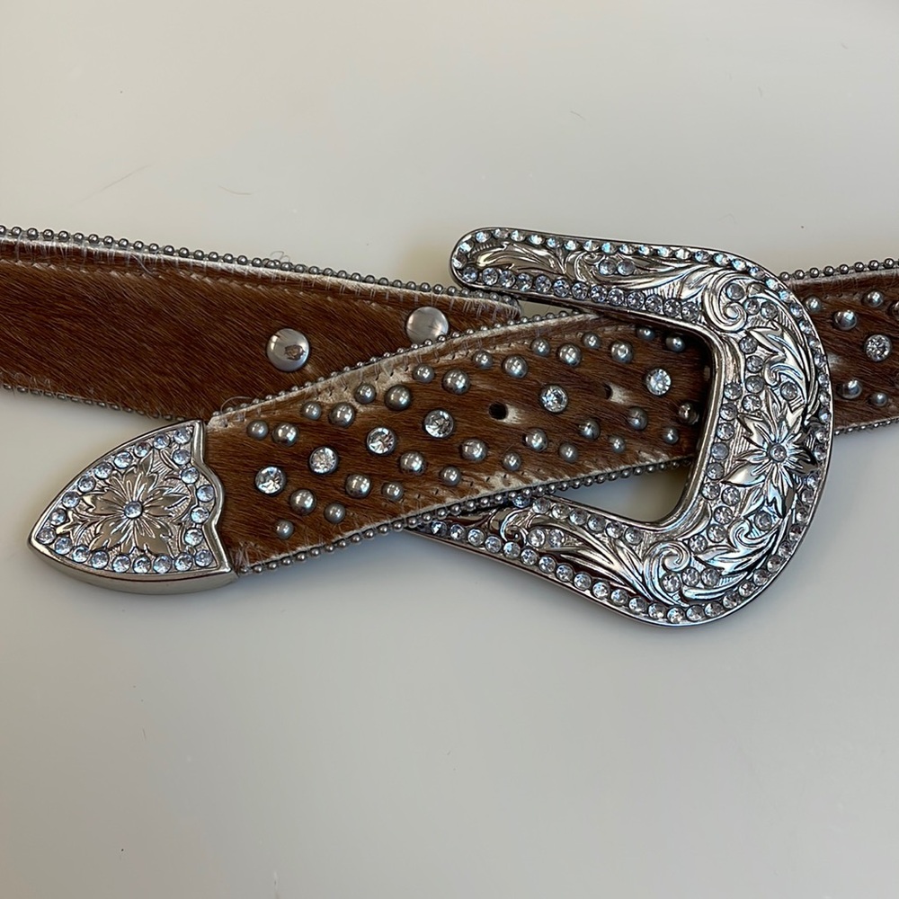 COWHIDE GENUINE LEATHER RHINESTONE BELT
